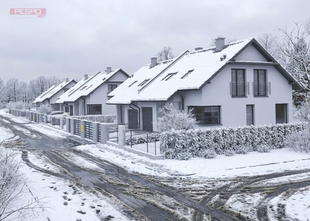 Wizualizacja domów jednorodzinnych w scenerii zimowej ze śniegiem