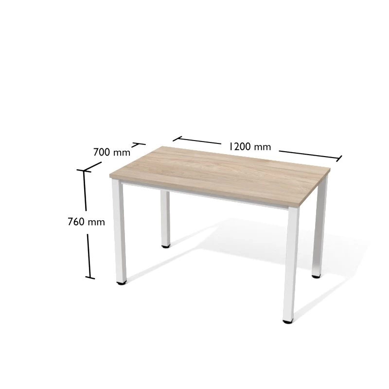 Biurko o wymiarach 120x70cm na stelażu metalowym. Blat z płyty meblowej o grubości 25mm.