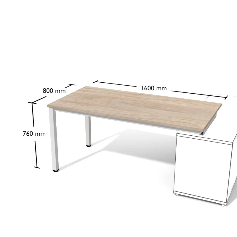 biurko 160x80cm nakładane na kontener podporowy. Stelaż biurka metalowy o przekroju kwadratowym