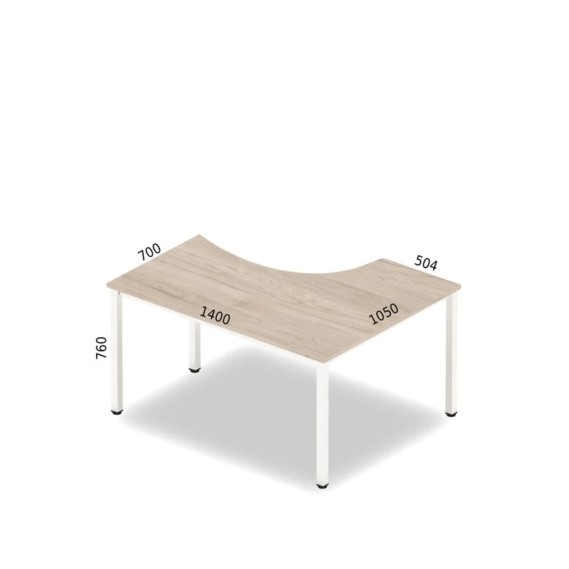 Biurko narożne na konstrukcji metalowej. Blat z płyty meblowej w kolorze rockford.