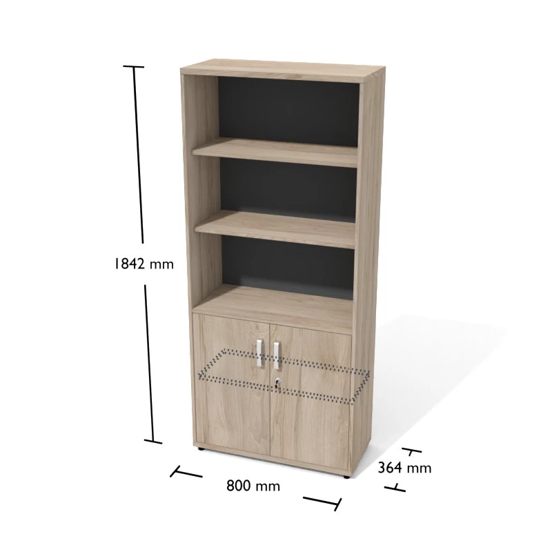 Rysunek regału aktowego częściowo otwartego wraz z wymiarami