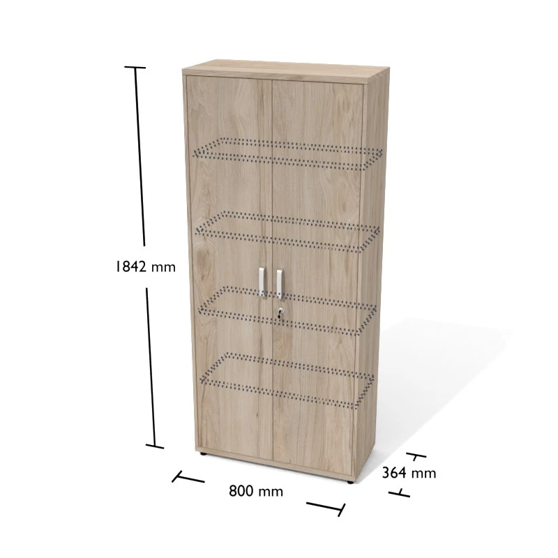 Rysunek zamykanej szafy aktowej wraz z wymiarami