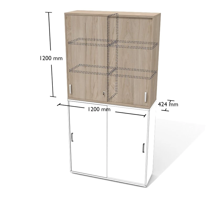Rysunek nadstawki aktowej z drzwiami przesuwnymi wraz z wymiarami