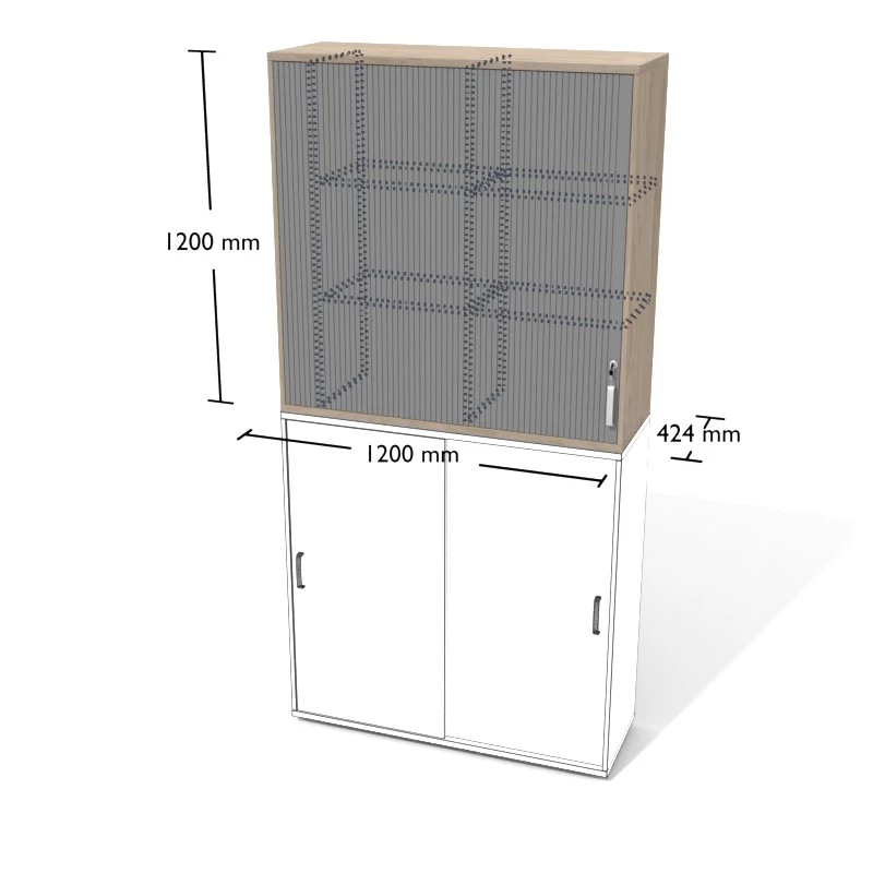 Rysunek nadstawki aktowej z drzwiami żaluzjowymi wraz z wymiarami