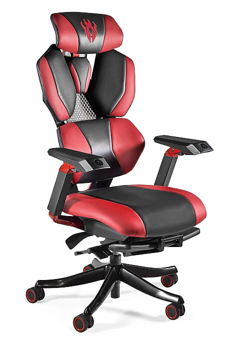 Nowoczesny i futurystyczny fotel gamingowy Combat w kolorze czerwono-czarnym