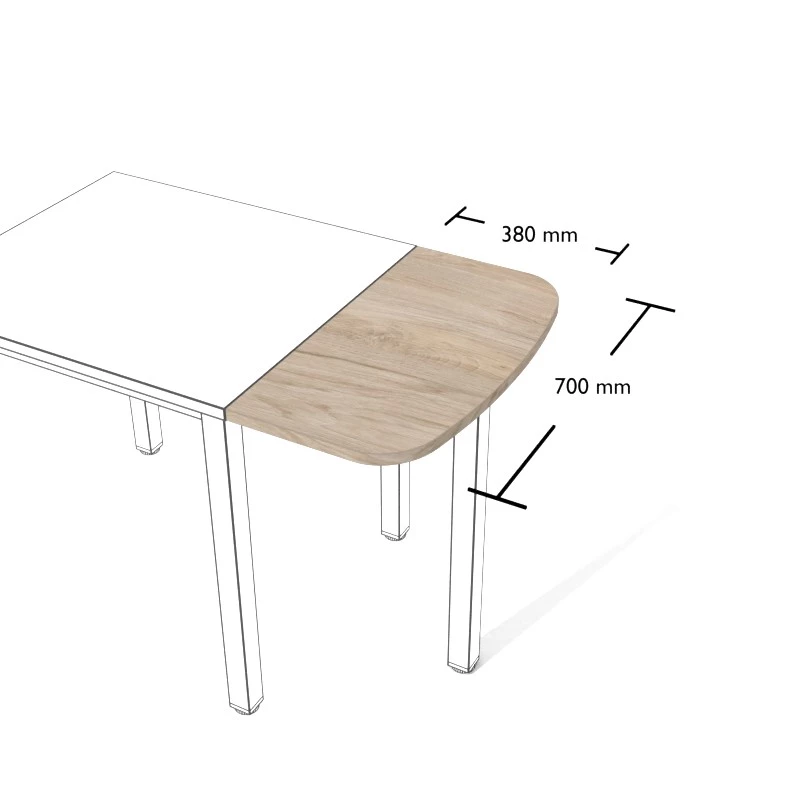 Rysunek dostawki do biurka wraz z wymiarami