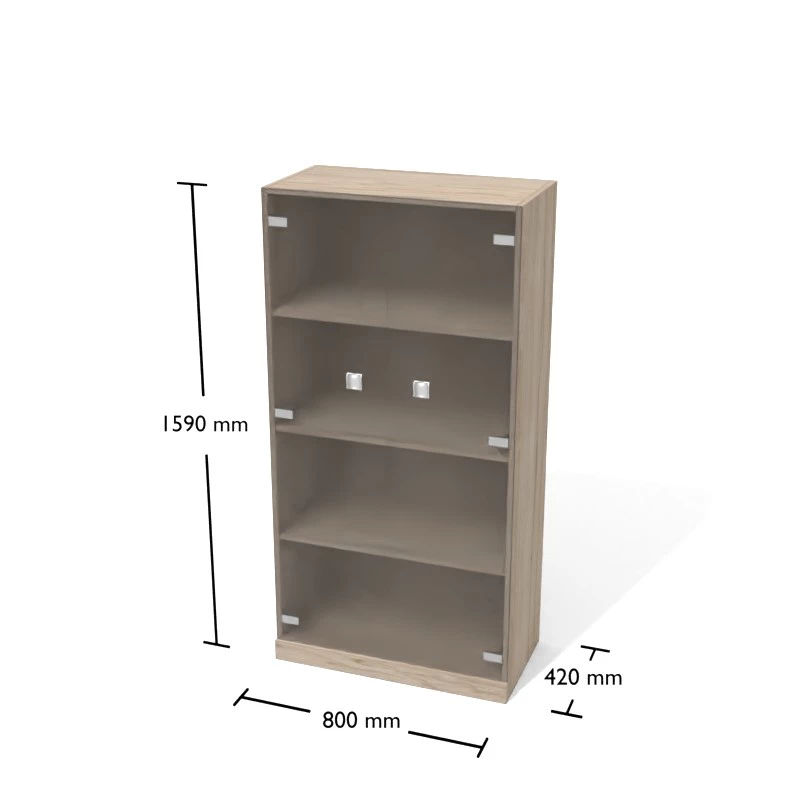 Rysunek szafki aktowej przeszklonej wraz z wymiarami